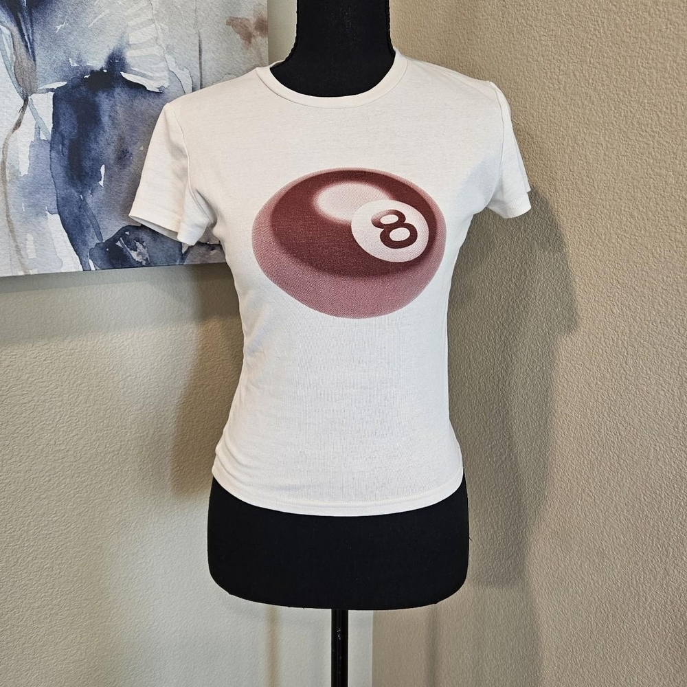 Edikted White Short Sleeve Tee with Maroon 8-Ball Graphic